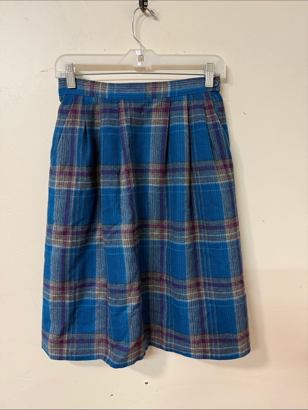 Pendleton Blue Plaid Midi Skirt with Purple Accents vintage